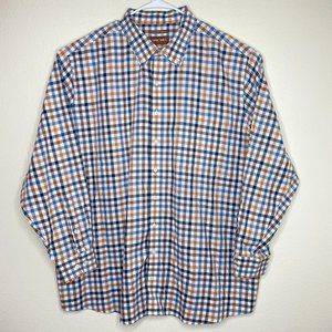 Oak Hill 3XL Wrinkle Free Brown Blue Gingham Plaid Long Sleeve Button Down Shirt